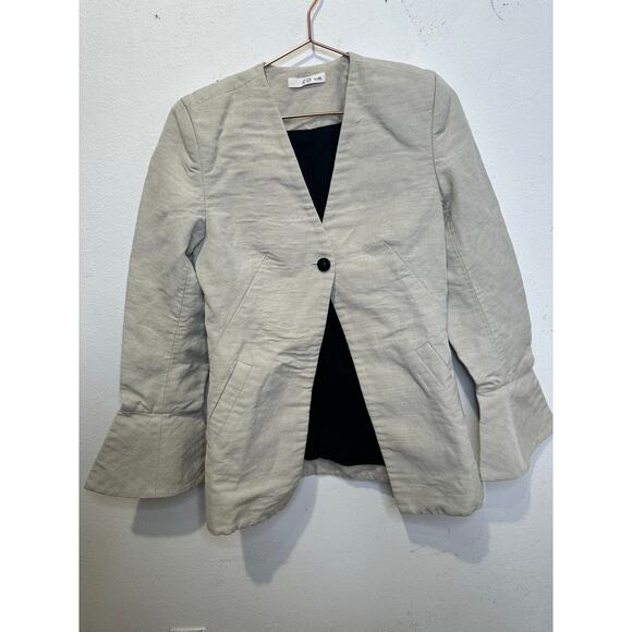 Co Beige Wool Hemp Blend Peplum Bell Sleeves One Button Blazer Jacket Size Small - Picture 4 of 9